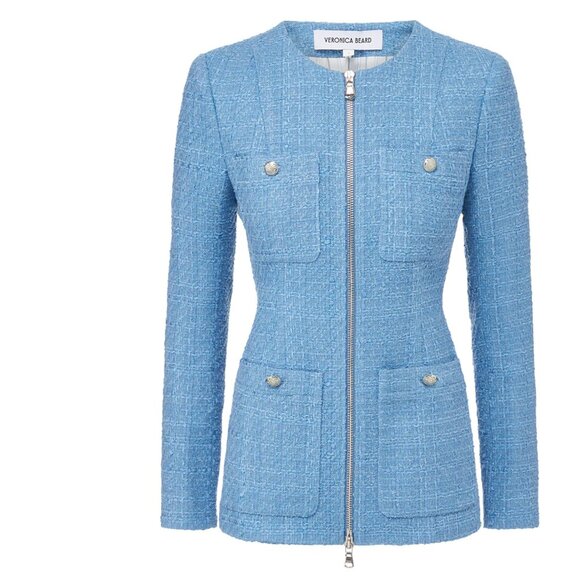 Veronica Beard Agni Dickey Jacket Skylight Tweed Zip Jacket Fit is LG New Tags - Picture 2 of 10